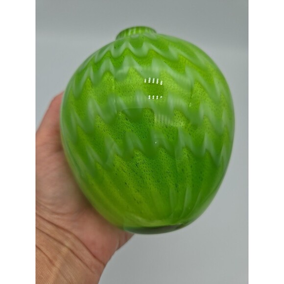 Hand Blown Art Glass Oil Lamp Chartreuse Green Swirl No Wick 4.5" Tall Heavy - Picture 6 of 10